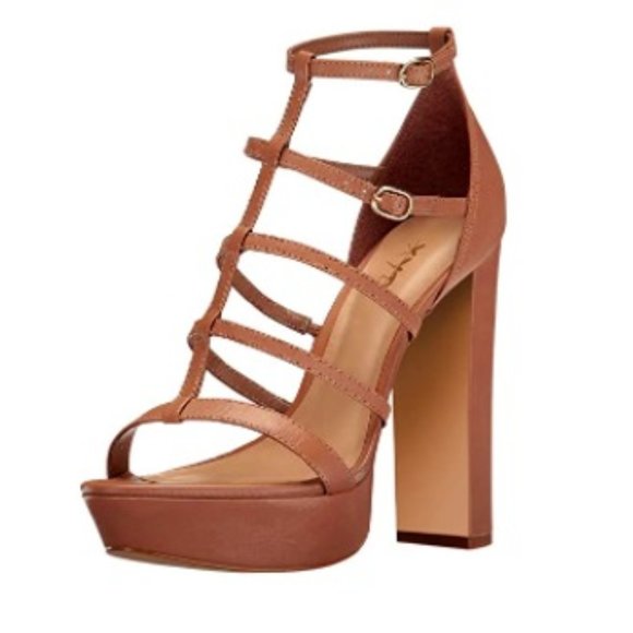 Shoes - A XYD Brown Strappy Platform Club Open Toe Dress Chunky High Heel Sandals
